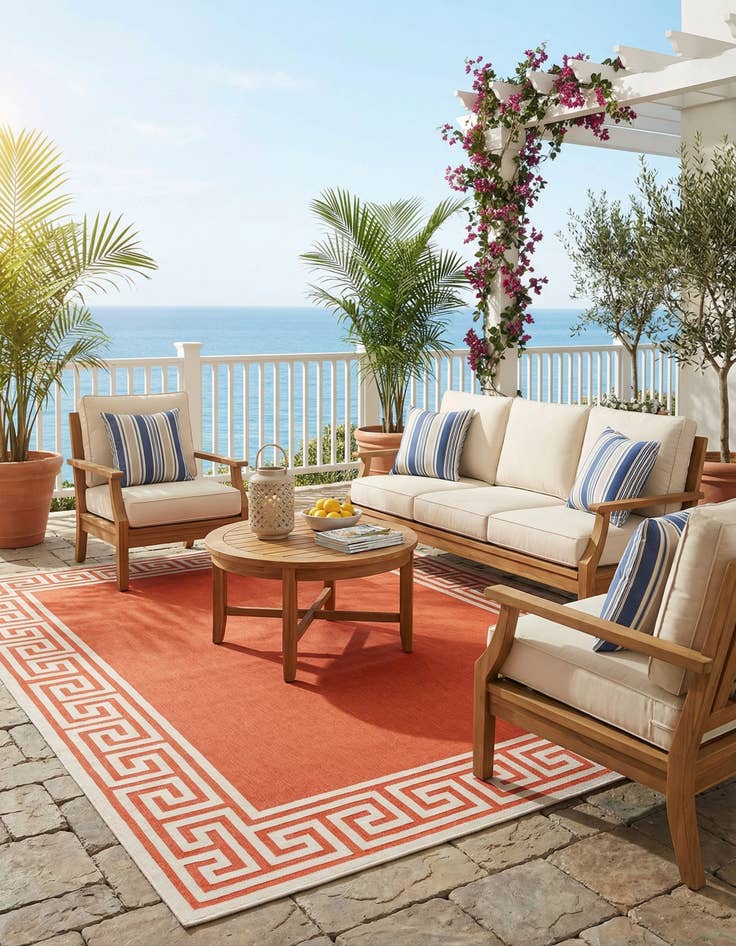 Detail image of 9' x 12'  Washable Coastal Indoor / Outdoor Rug