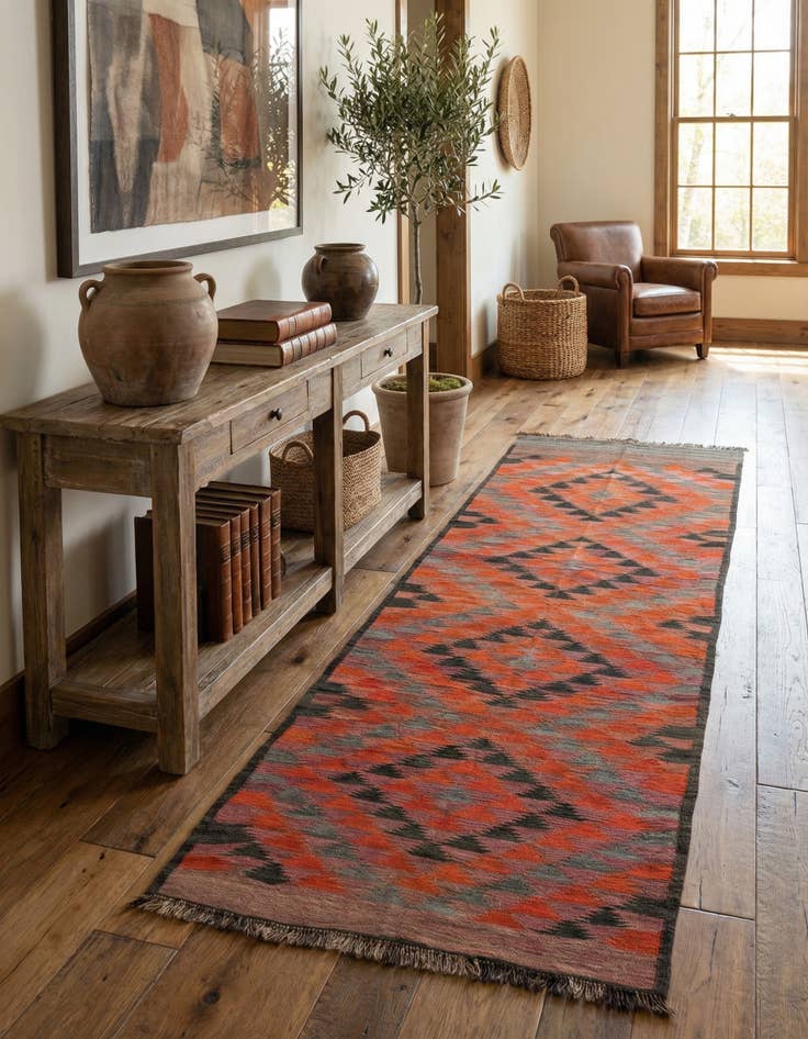 Detail image of 4' 6 x 10' 9 Hand Woven Kilim Fars Wool Runner Rug