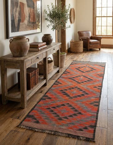 4' 6 x 10' 9 Hand Woven Kilim Fars Wool Runner Rug