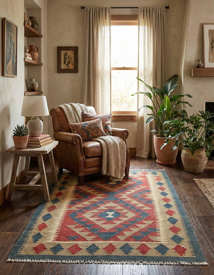 Detail image of 3' 5 x 4' 10  Hand Woven Kilim Maymana Wool Rug