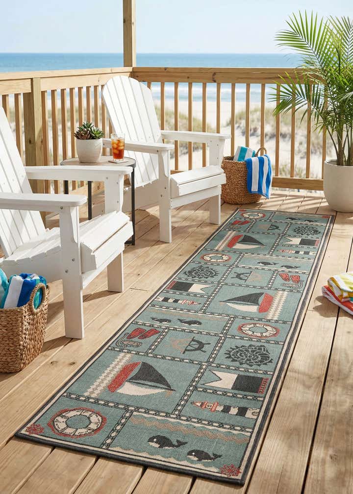 2' 7 x 12' Easy-Clean Coastal Indoor / Outdoor Runner Rug