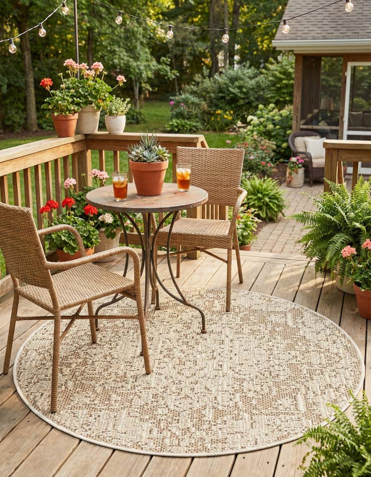 Detail image of 3' 1 x 3' 1  Washable Traditional Indoor / Outdoor Round Rug