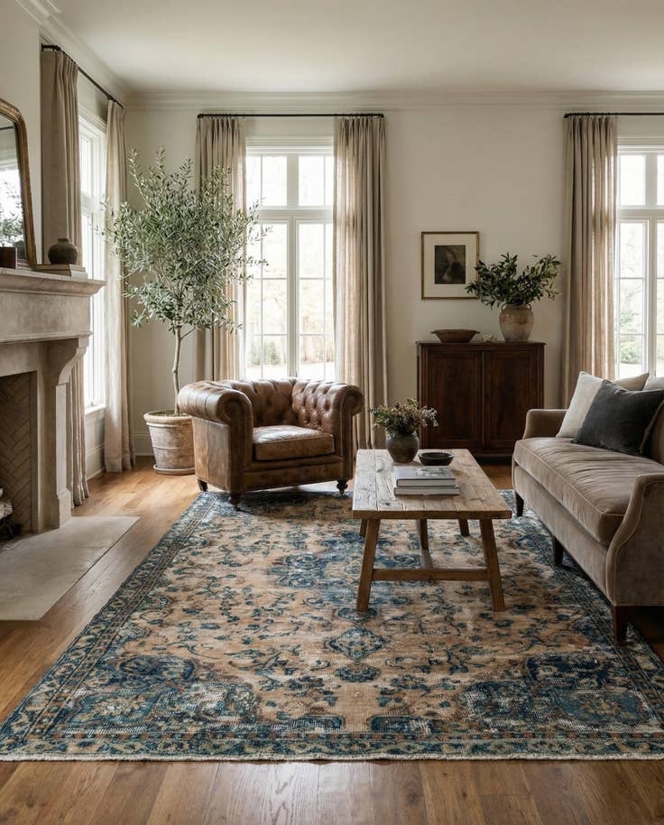 Detail image of 4' 10 x 8' 6 Hand Knotted Ultra Vintage Persian Wool Rug