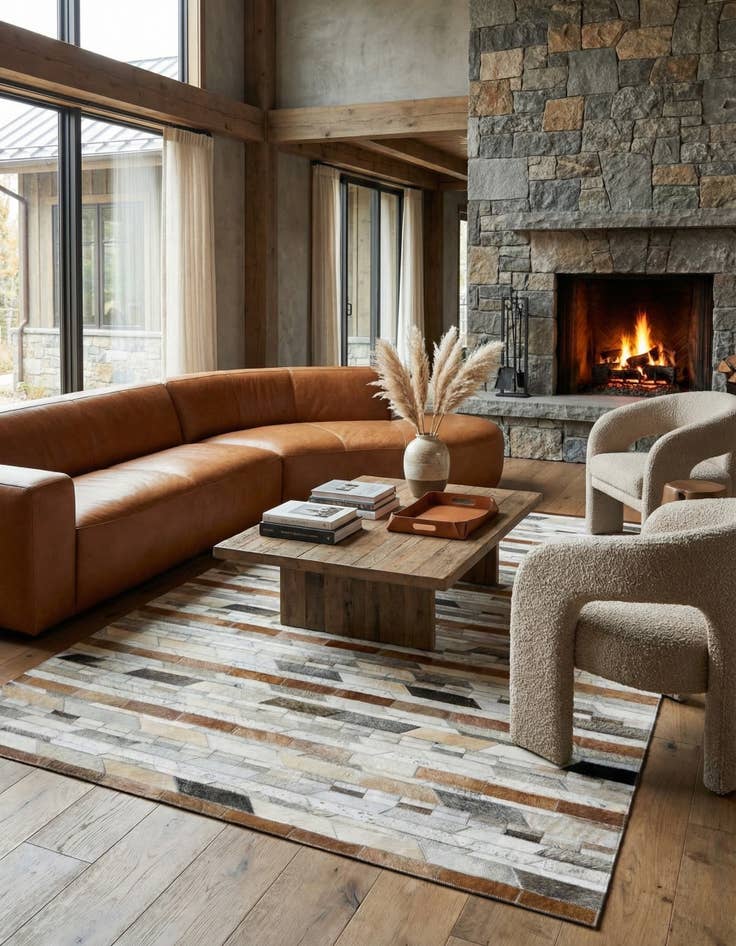 Detail image of 5' 1 x 8' Cowhide Leather Rug