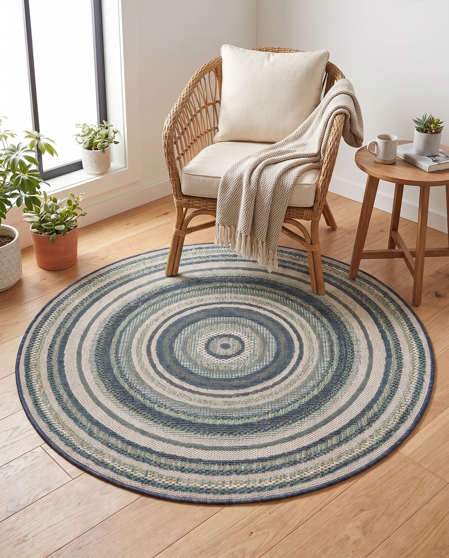 4' x 4' Easy-Clean Baja Indoor / Outdoor Round Rug