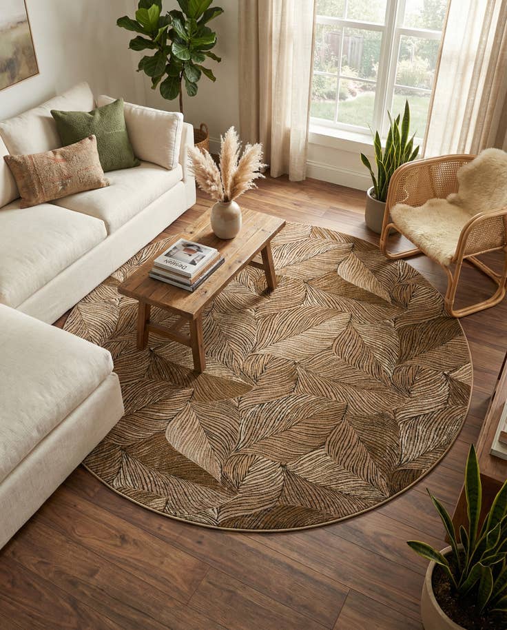 Detail image of 10' x 10' Easy-Clean Botanical Indoor / Outdoor Round Rug