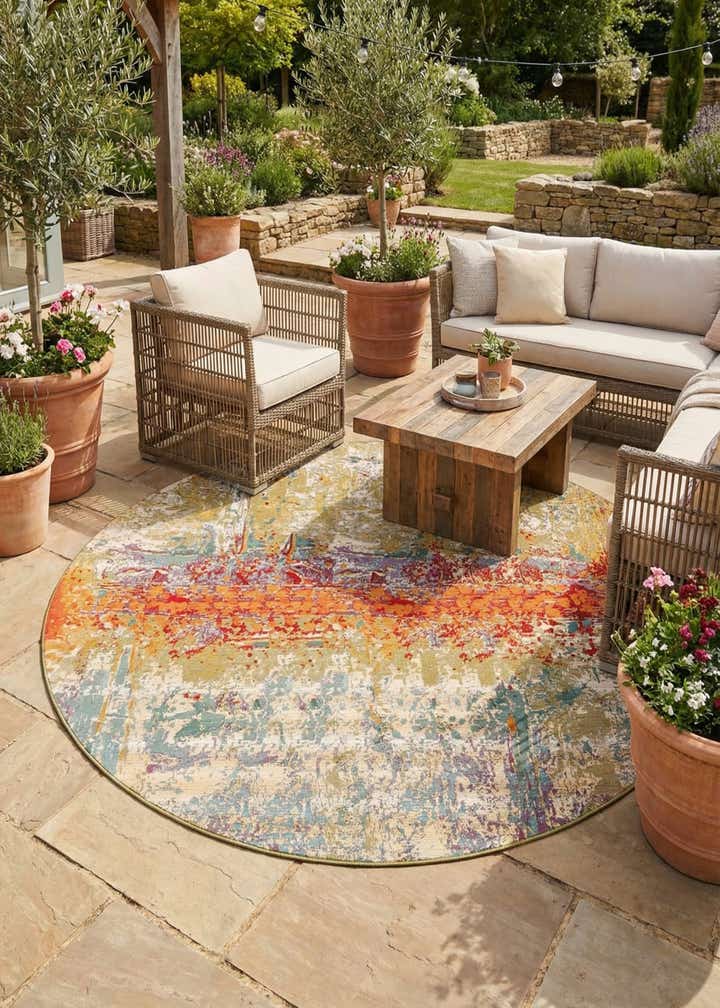 10' x 10' Easy-Clean Modern Indoor / Outdoor Round Rug