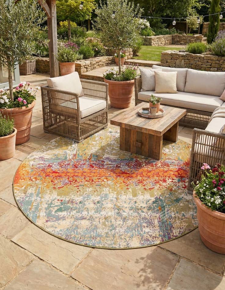 Detail image of 10' x 10'  Washable Modern Indoor / Outdoor Round Rug
