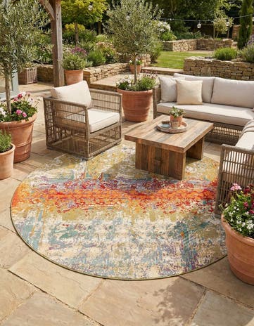 10' x 10' Easy-Clean Modern Indoor / Outdoor Round Rug