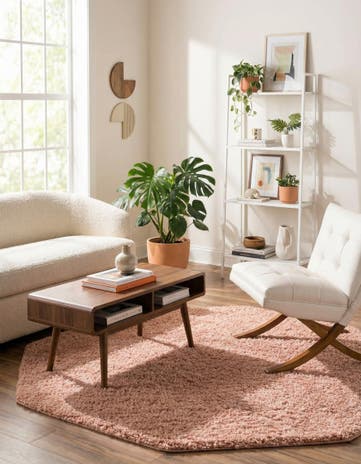 Rose Pink Everyday Shag Octagon Rug