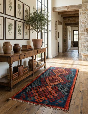 3' 10 x 7' 4 Hand Woven Kilim Fars Wool Runner Rug