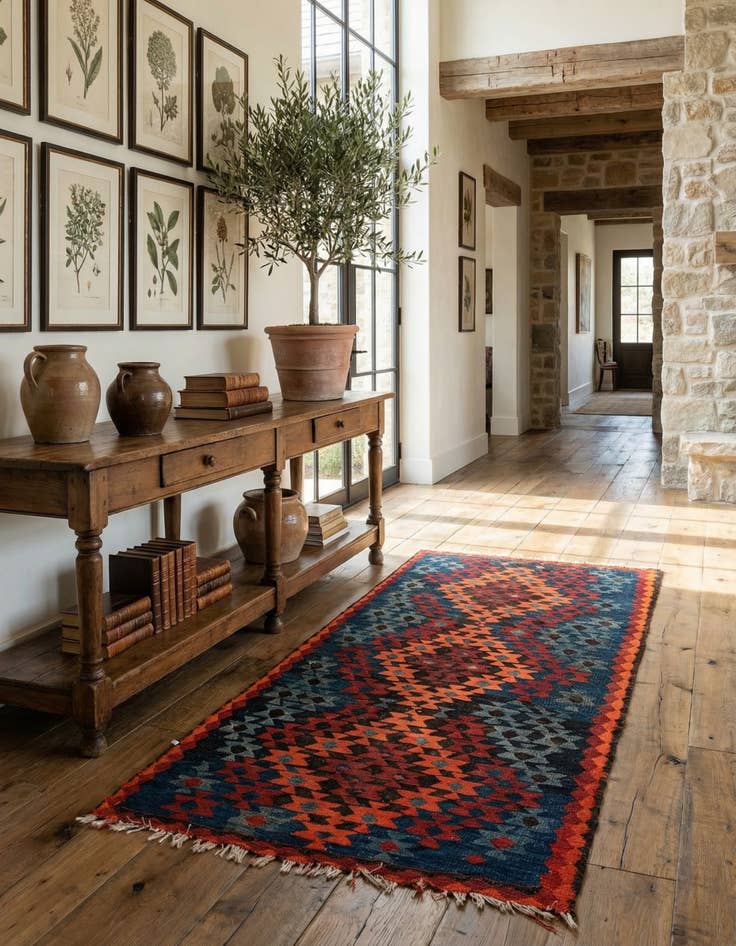 Detail image of 3' 10 x 7' 4  Hand Woven Kilim Fars Wool Runner Rug