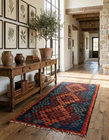 3' 10 x 7' 4 Hand Woven Kilim Fars Wool Runner Rug