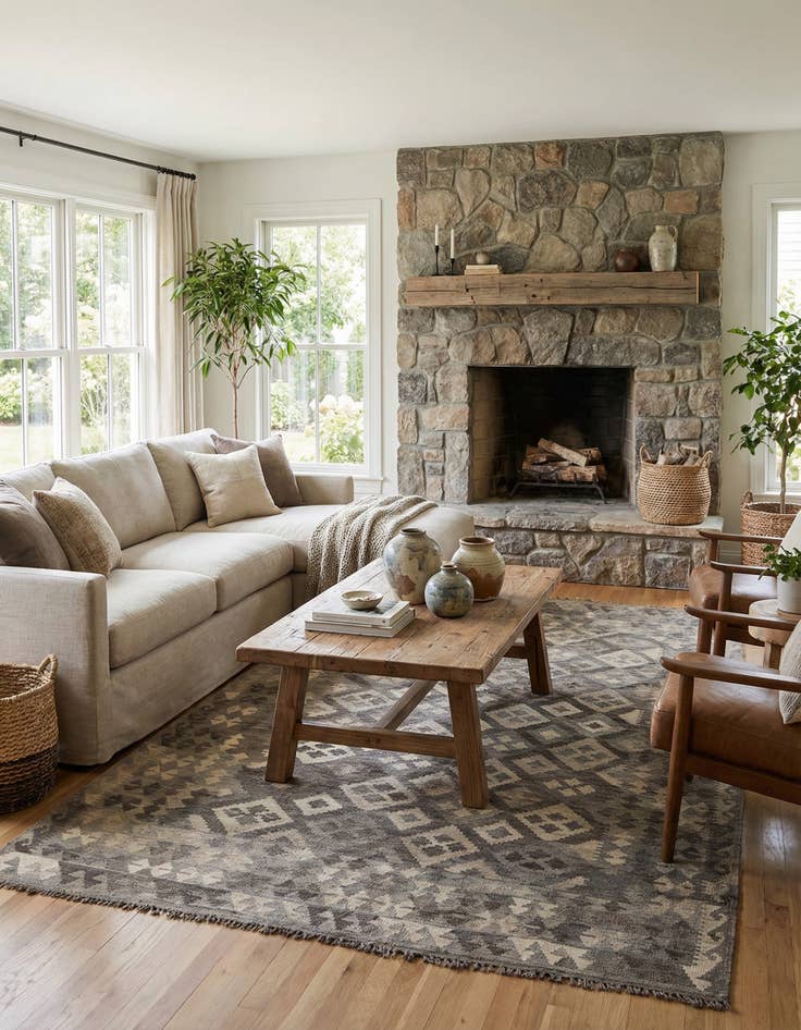 Detail image of 6' 6 x 9' 10  Hand Woven Kilim Maymana Wool Rug