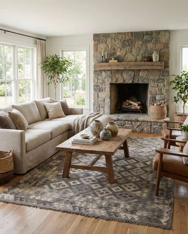 6' 6 x 9' 10 Hand Woven Kilim Maymana Wool Rug