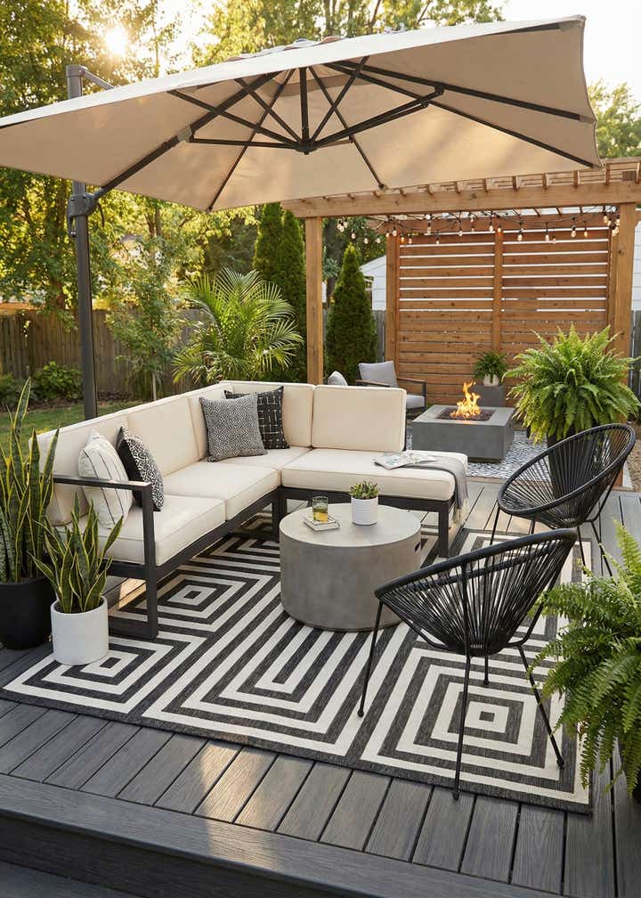 10' x 10' Easy-Clean Modern Indoor / Outdoor Square Rug