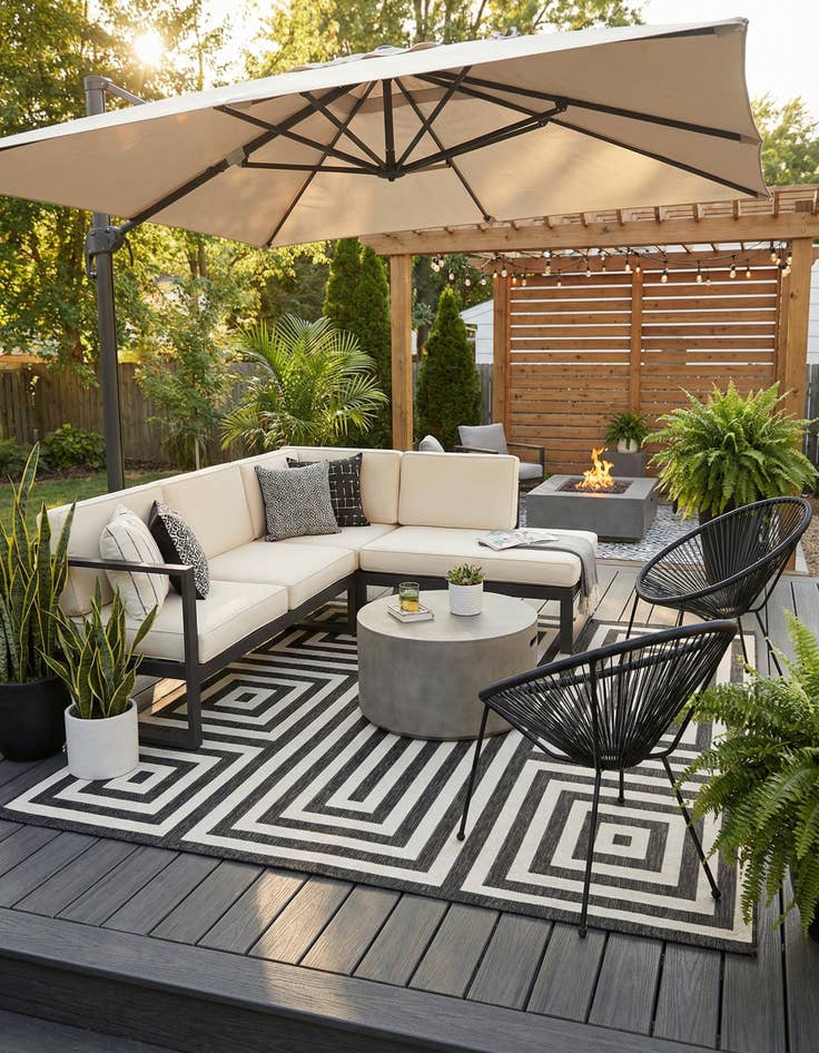 Detail image of 10' x 10'  Washable Modern Indoor / Outdoor Square Rug