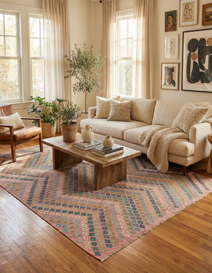 Detail image of 7' 4 x 9' 7  Hand Woven Kilim Modern Wool Rug