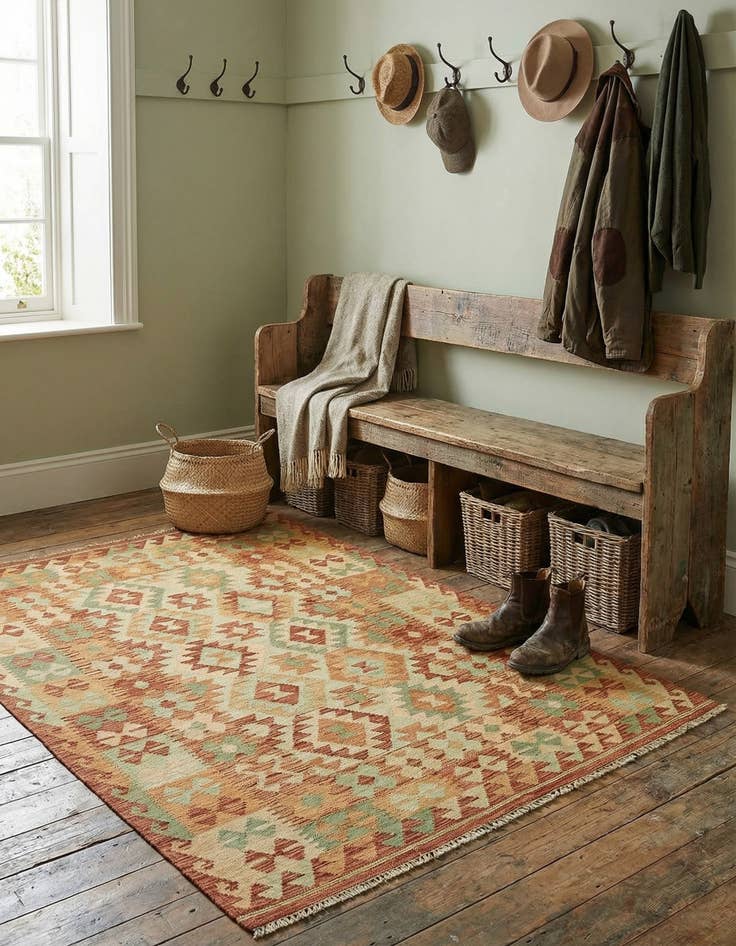 Detail image of  4' x 5' 9  Hand Woven Kilim Waziri Wool Rug