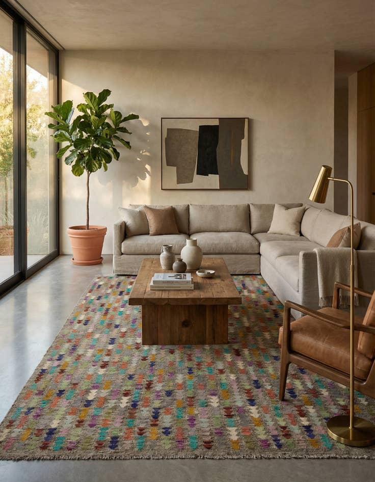 Detail image of 6' 10 x 9' 6  Hand Woven Kilim Modern Wool Rug