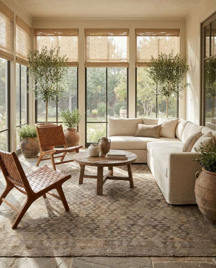 6' 9 x 9' 8 Hand Woven Kilim Maymana Wool Rug