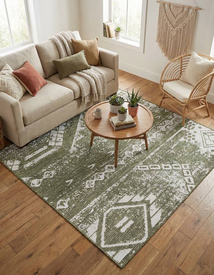 Detail image of 5' 3 x 5' 3  Washable Bohemian Indoor / Outdoor Square Rug