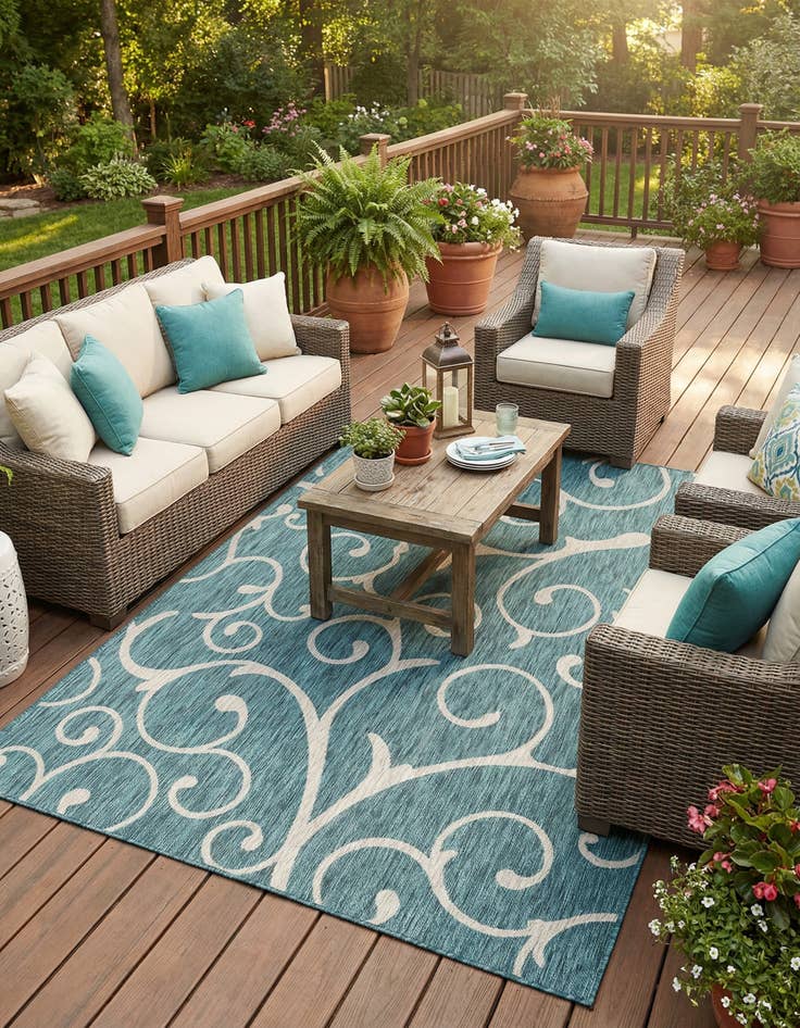 Detail image of  7' x 10'  Washable Botanical Indoor / Outdoor Rug