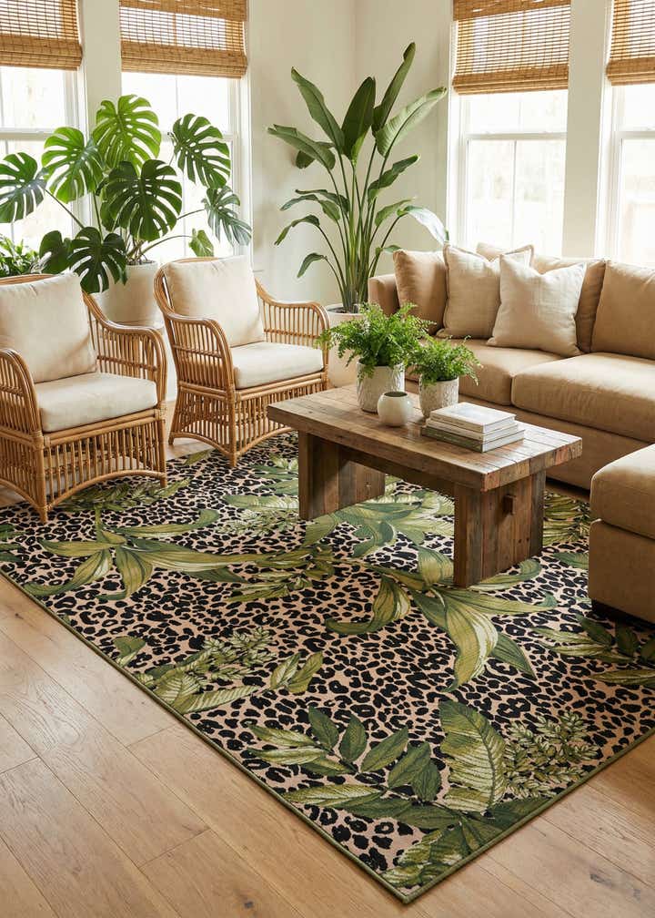 9' x 12' Easy-Clean Botanical Indoor / Outdoor Rug