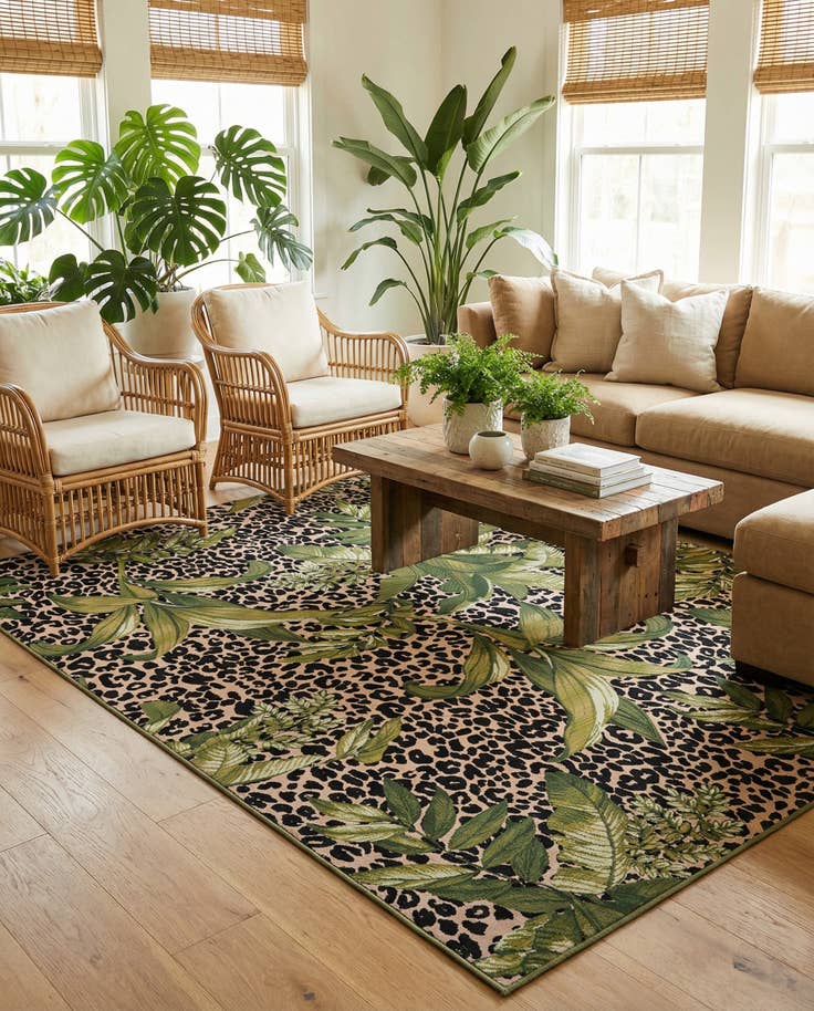 Detail image of 9' x 12' Easy-Clean Botanical Indoor / Outdoor Rug