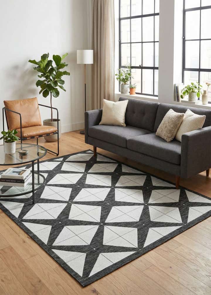 7' 10 x 7' 10 Easy-Clean Modern Indoor / Outdoor Square Rug