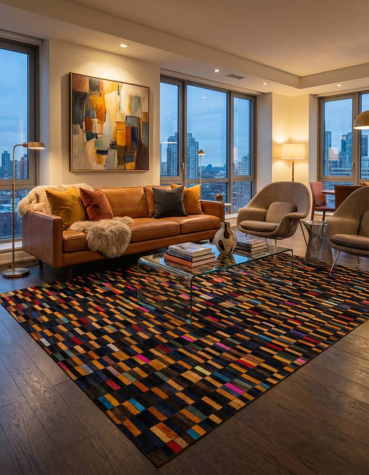 Detail image of  5' 2 x 7' 11 Cowhide - Patchwork Rug