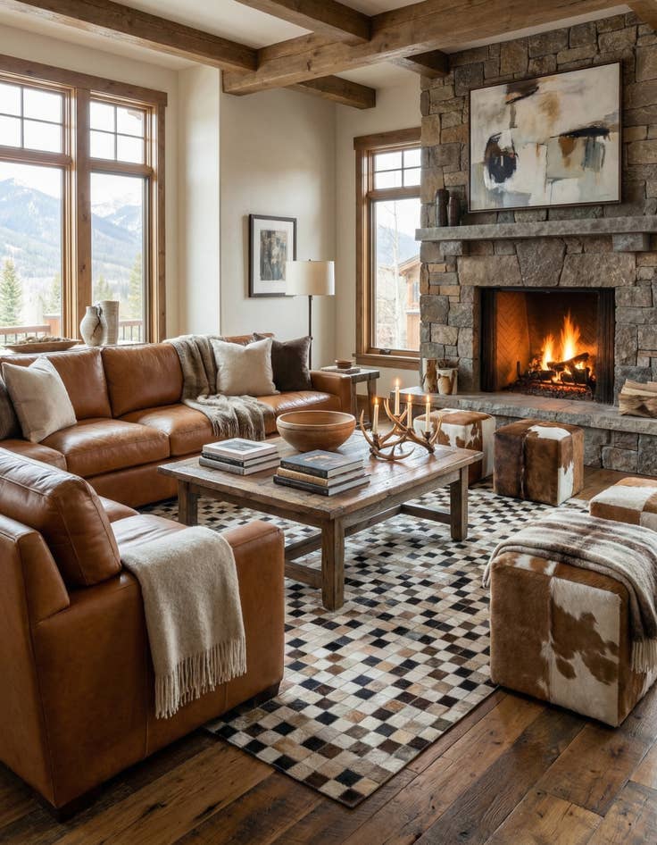 Detail image of 5' 1 x 8' Cowhide Leather Rug