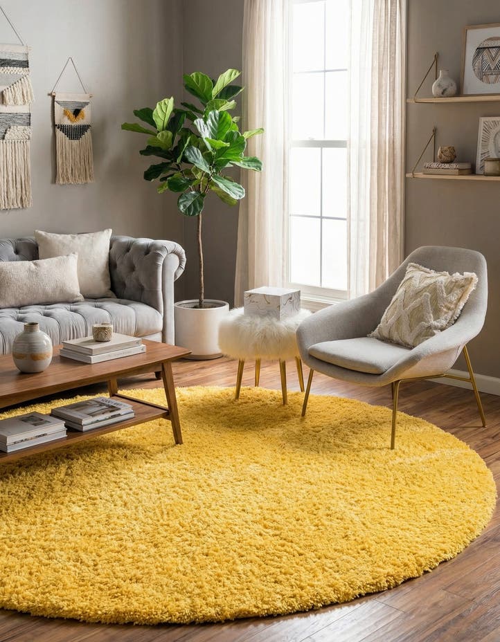 7' 10 x 7' 10 Solid Shag Round Rug