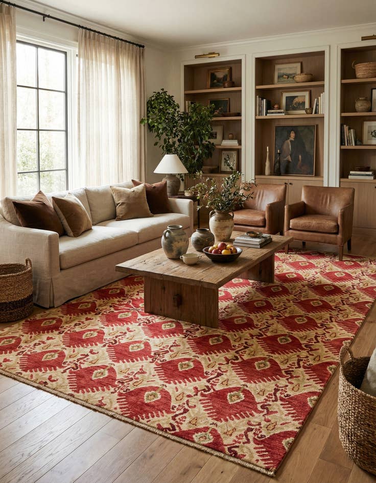 Detail image of  6' x 9'  Hand Knotted Ikat Rug