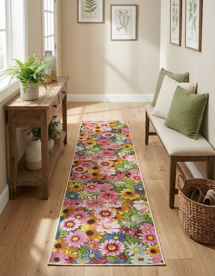 Detail image of  2' x 8'  Washable Botanical Indoor / Outdoor Runner Rug