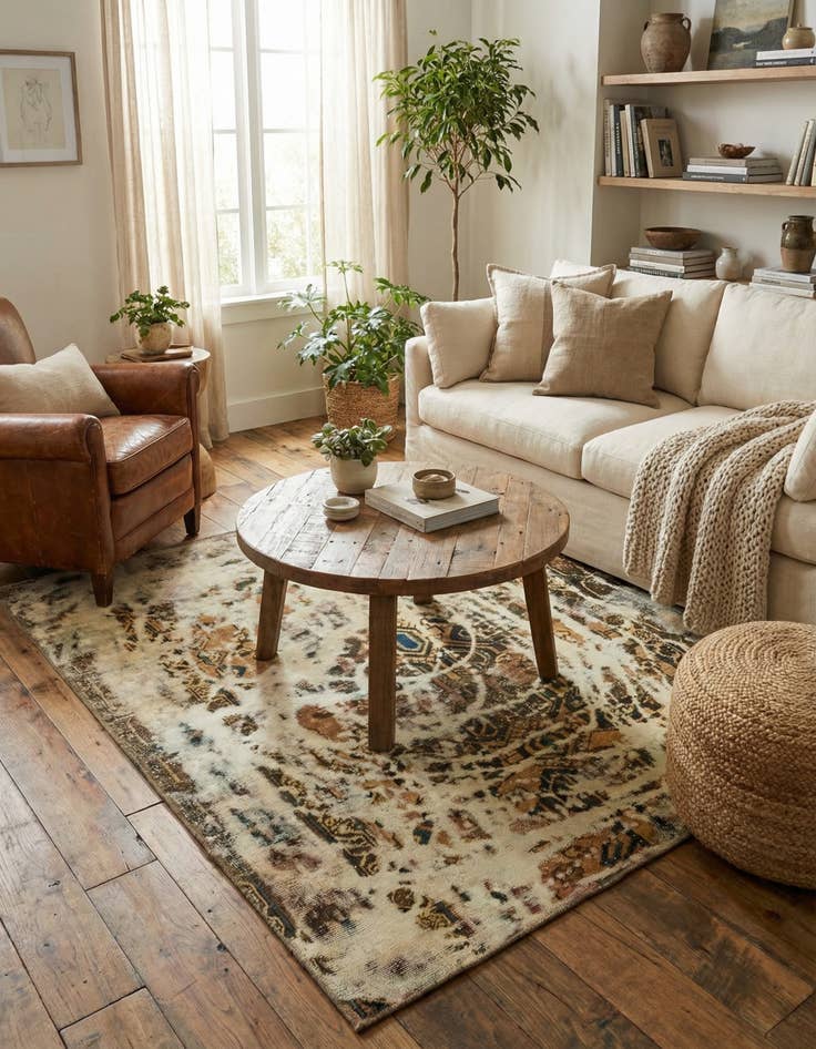 Detail image of 5' x 5' 2  Hand Knotted Ultra Vintage Persian Wool Square Rug