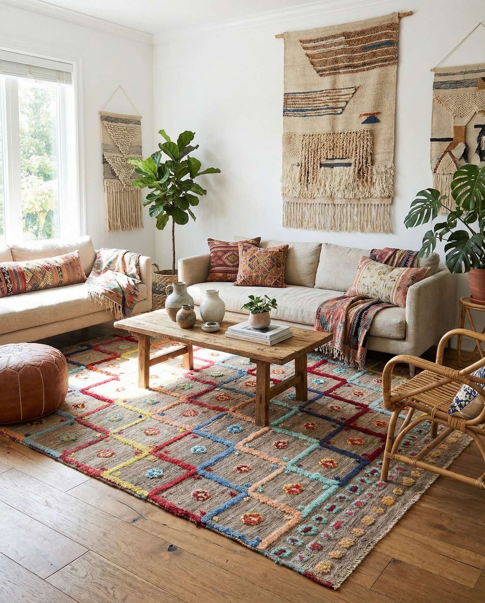 6' 9 x 7' 8 Hand Knotted Moroccan Wool Rug