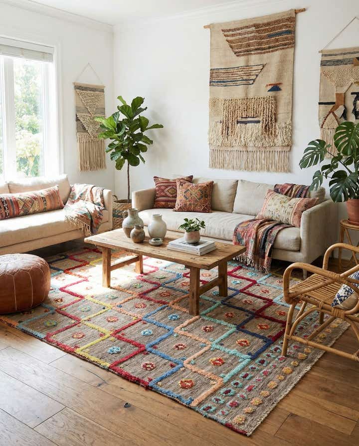 6' 9 x 7' 8 Hand Knotted Moroccan Wool Rug