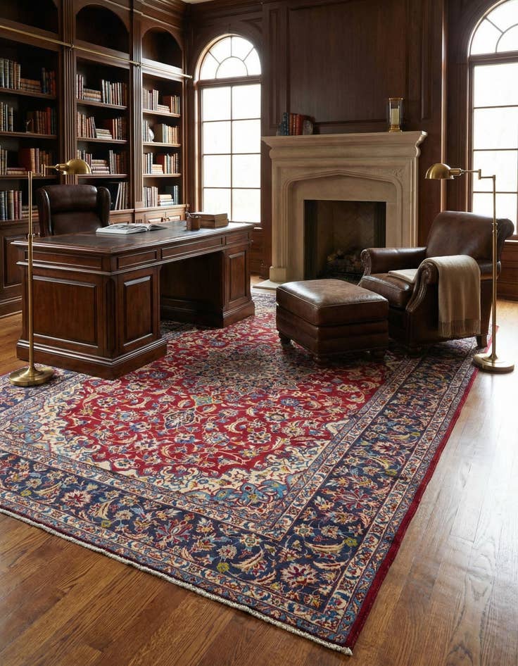 Detail image of 9' 8 x 13'  Hand Knotted Isfahan Persian Wool Rug