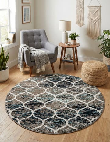 4' x 4' Lattice Frieze Round Rug