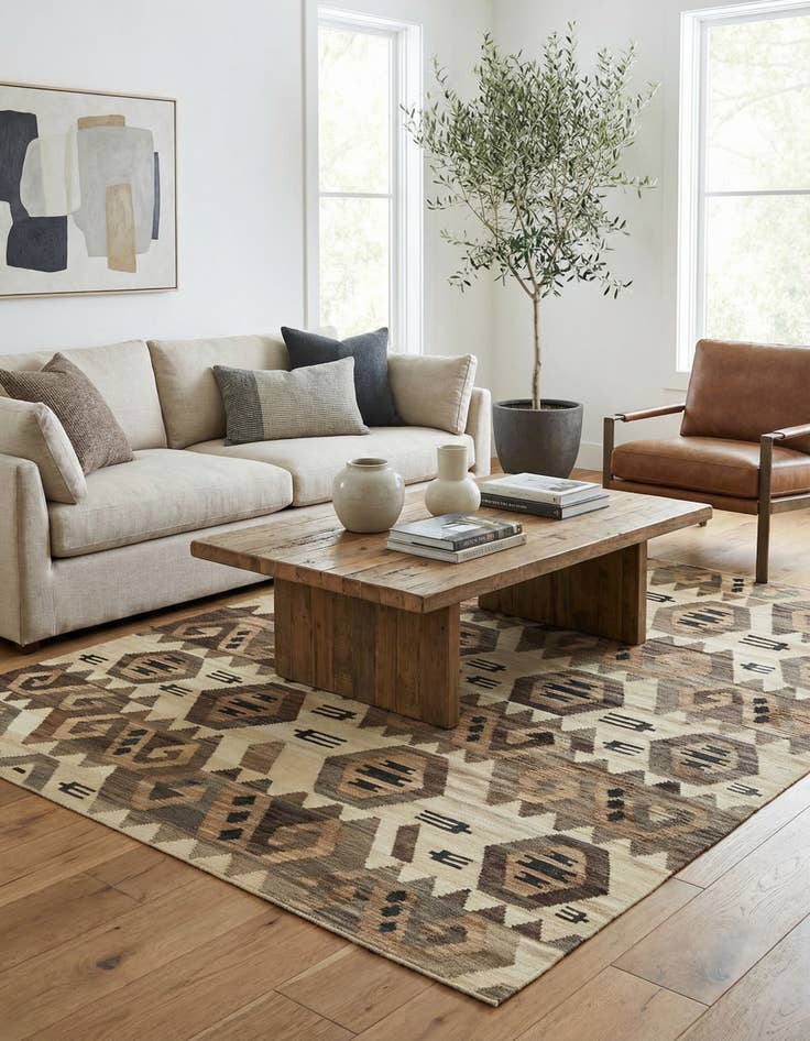 Detail image of 5' 3 x 6' 9 Hand Woven Kilim Modern Wool Rug