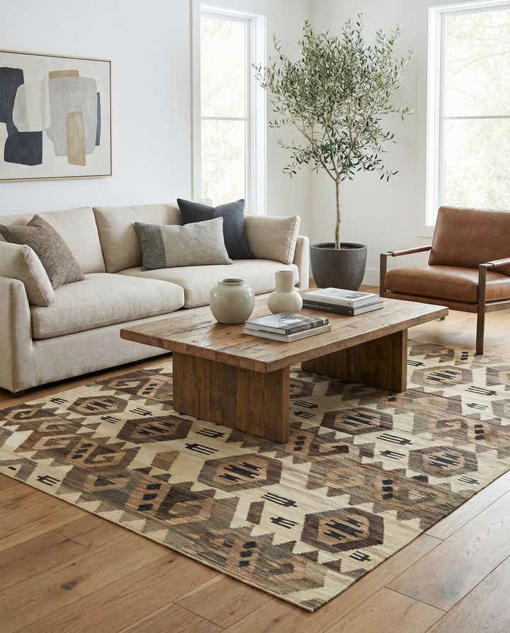 5' 3 x 6' 9 Hand Woven Kilim Modern Wool Rug