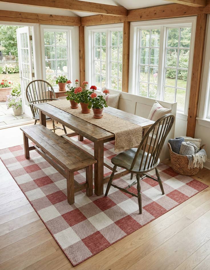 Detail image of  7' 10 x 7' 10  Washable Checkered Indoor / Outdoor Square Rug