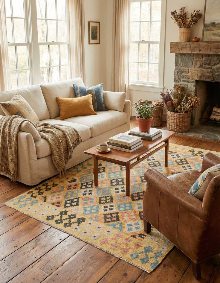 Detail image of 4' 4 x 6'  Hand Woven Kilim Maymana Wool Rug