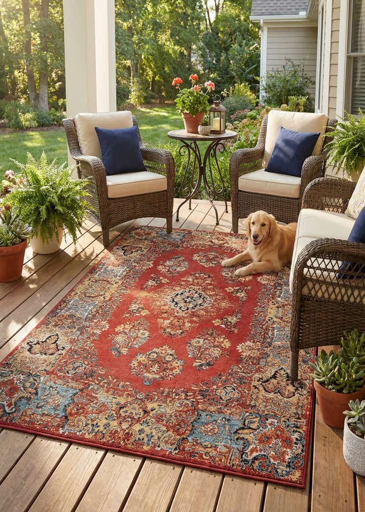 5' 3 x 8' Easy-Clean Traditional Indoor / Outdoor Rug