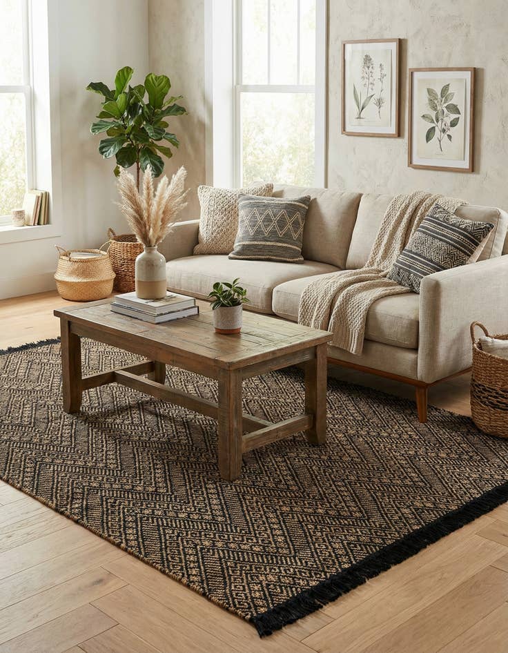 Detail image of 6' 1 x 9'  Hand Braided Jute Rug