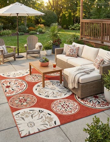 Terracotta Easy-Clean Modern Indoor / Outdoor Rug