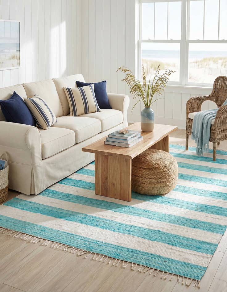 Detail image of  7' 10 x 10'  Hand Woven Chindi Rag Rug