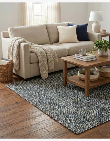 Navy Blue Handmade Tweed Braided Jute Rug