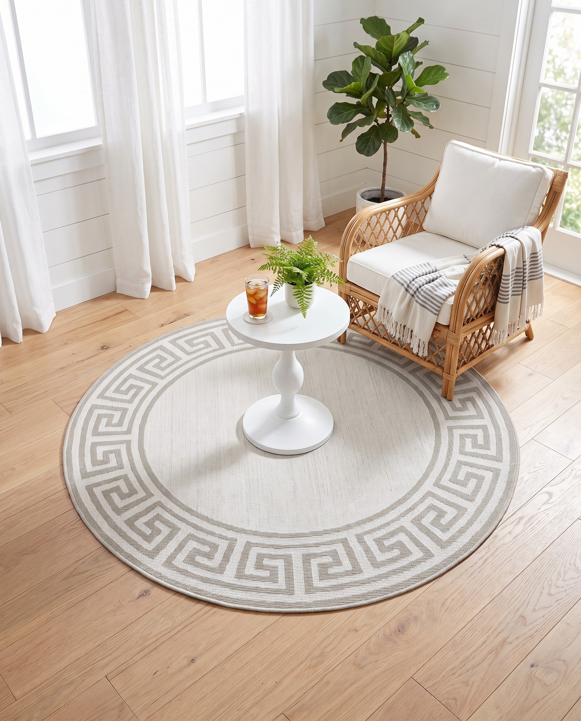 4' x 4' Easy-Clean Coastal Indoor / Outdoor Round Rug